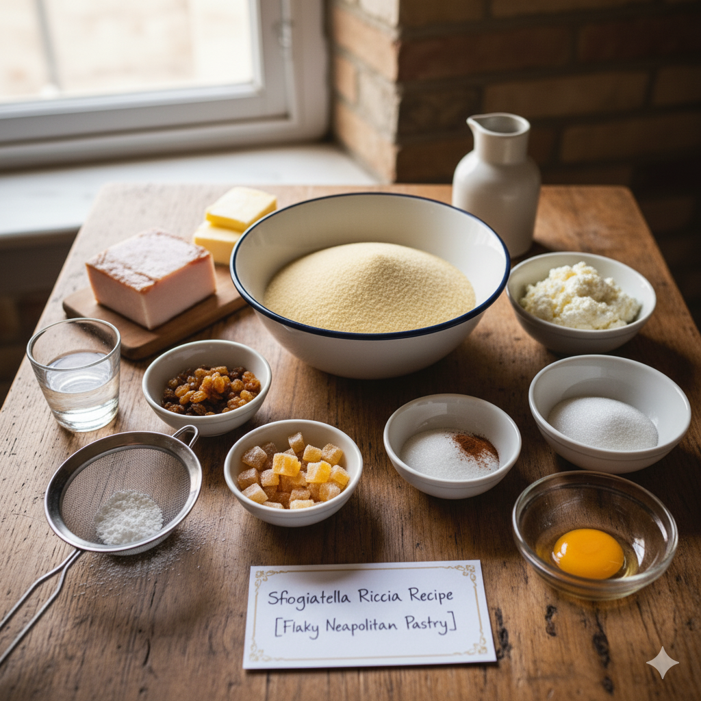 Measured Ingredients Of Sfogliatella Riccia Recipe (Flaky Neapolitan Pastry)