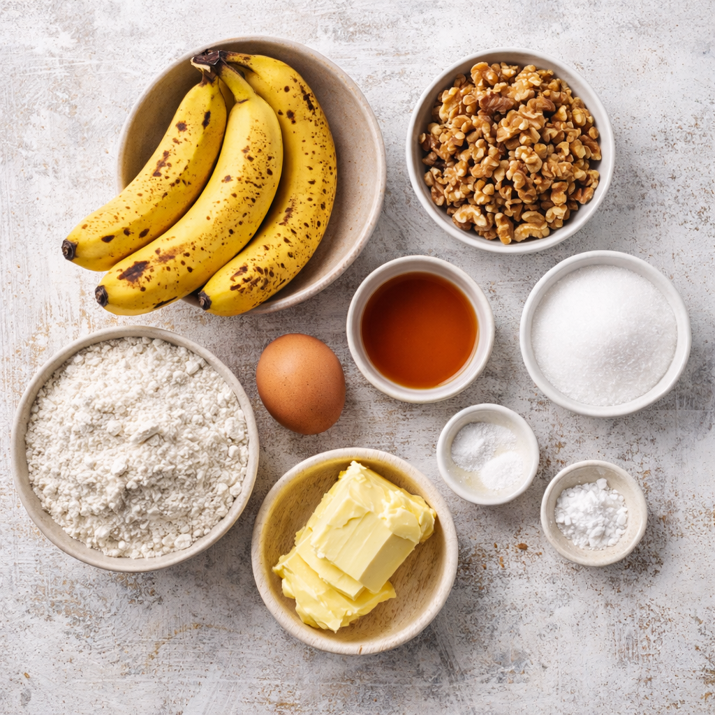 Ingredients for Banana Bread Recipe.